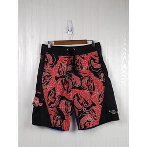 Mojo Sportswear Men's Board Shorts Swim Trunks Red Black Blue Pockets Size 32